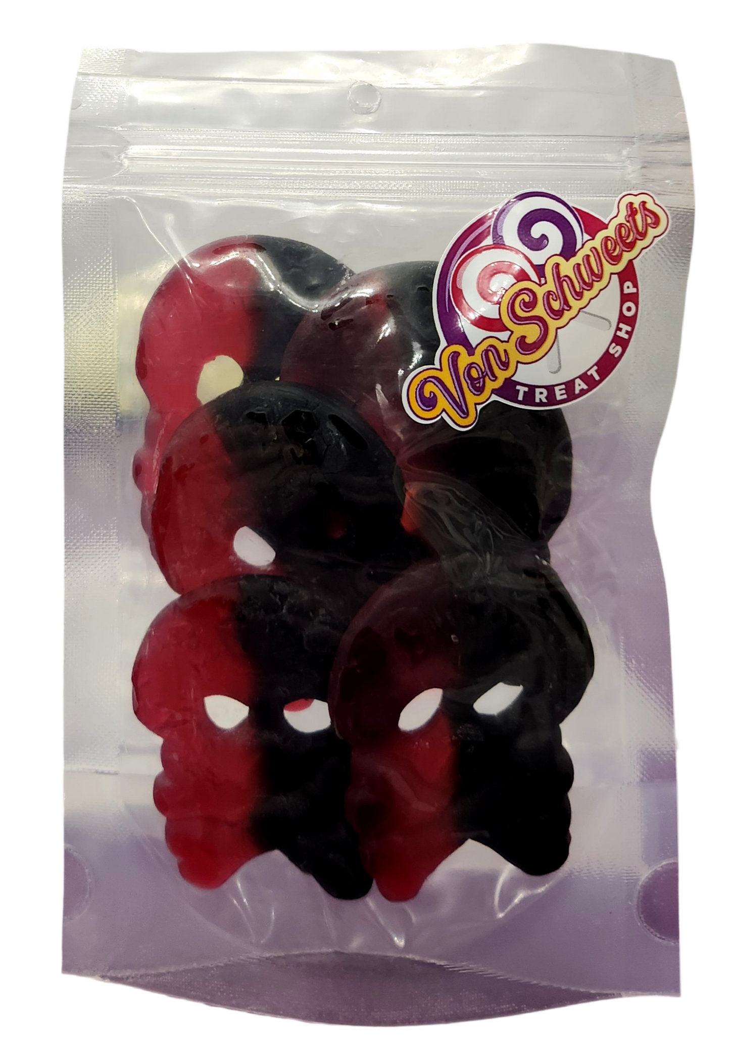 Bubs Giant Raspberry Salty Licorice Gummi Skulls (100g)
