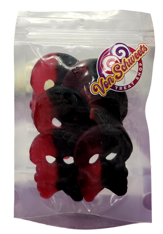 Bubs Giant Raspberry Salty Licorice Gummi Skulls (100g)